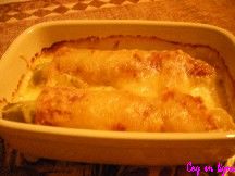 Poireaux gratinés au jambon, crème fraîche