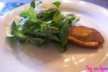 Salade de mâche, sauce roquefort et sa tranche de magret farcie au foie gras