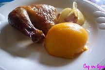 Cuisses de canard gras rties aux pches